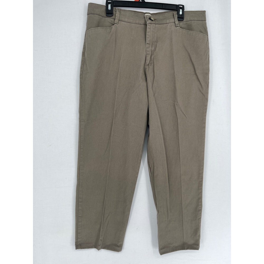 Lee Relaxed Straight Leg Pants Womens 16 Long Taupe Brown Stretch Flat Front